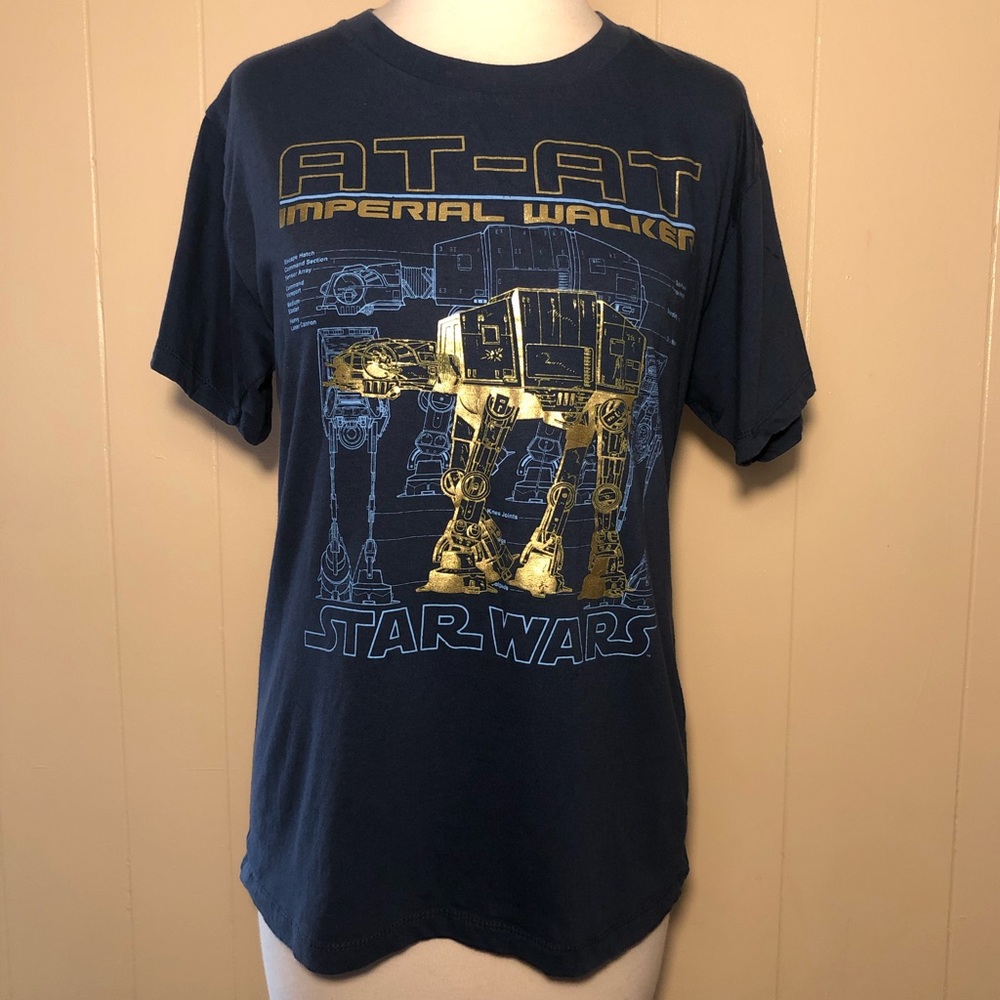 Star Wars At At Blue Print Tee Top Gold Accent